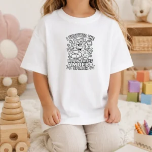 Pretty Brain Eating Amoeba Splash Line Art Kids T Shirt in white, featuring a playful line art design for children