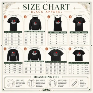 Size chart for Top I Love Ashton Irwin with measurements in inches and cm