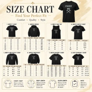 Size chart for Good Fight Me Firefighter Axe Axes Fire Department with measurements in inches and cm