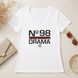 Pretty Drama No 98 Built To Last Don'T Fuck Up Manchester V Neck Shirt in black with bold white text design
