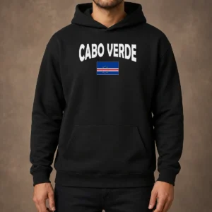 Awesome Flag Of Cabo Verde Hoodie in navy blue with front kangaroo pocket and adjustable drawstring hood