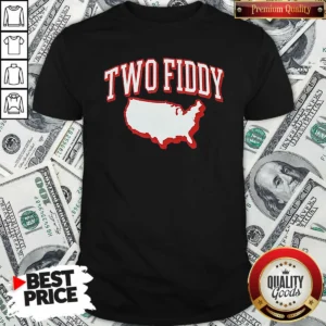 Pretty Good Two Fiddy Triple B USA Map shirt optimized showing a comfortable crew neck cotton tee with USA map graphic