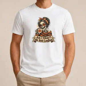 Original Vintage Funny Halloween Skeleton Girl Coffee