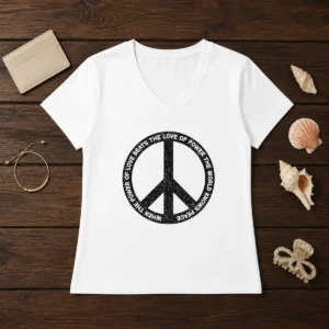 Awesome When The Power Love Beats The Love Of Power V Neck Shirt in dark color with short sleeves