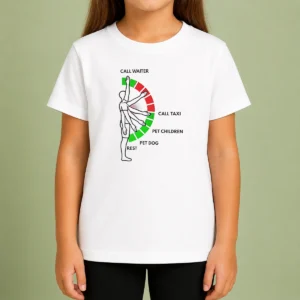 Original Man Arm Positions Call Waiter Call Taxi Pet Children Pet Dog Rest Kids T Shirt front view on white background