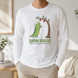 Good T Rex Eating Healthy The Ancient Struggle Long Sleeve Shirt