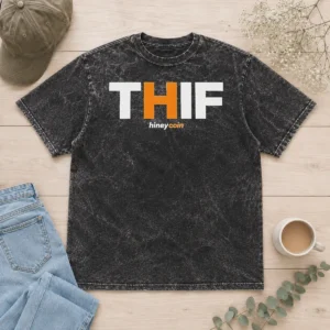 Original Nice Hineycoin THIF Washed T Shirt in soft cotton fabric with faded vintage look