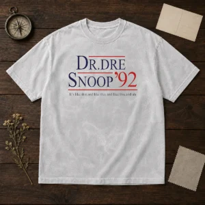 Hot Dr Dre And Snoop Dogg '92 It'S Like This And Like That washed t shirt in faded black color, front view