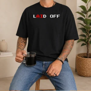 Official Laid Off t shirt in black, short sleeve cotton crew neck tee