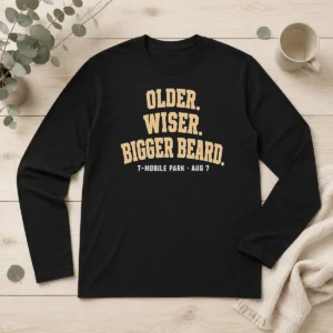 Hot Older Wiser Bigger Beard T Mobile Park Aug 7 long sleeve shirt in dark color, front view