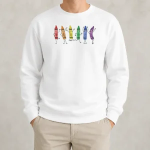 Top Red Orange Yellow Green Blue Violet Crayon Characters Sweater