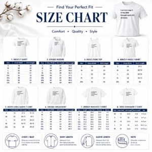Size chart for Top I Survived Stage 3 Of The 2026 Focused Health 250 At Atlanta with measurements in inches and cm