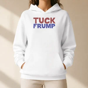 Original Tuck Frump Political Satire Hoodie in black with bold white and red graphic print