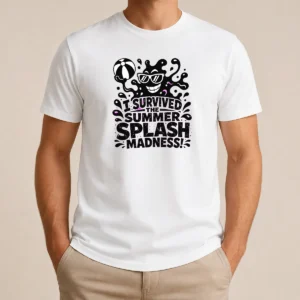 Funny Summer Splash Amoeba Silhouette t shirt featuring a casual crew neck design in soft cotton fabric