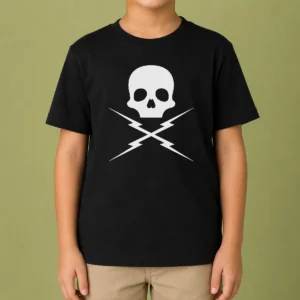 Pretty Funny Skull Crossed Lightning Bolts Kids T-Shirt