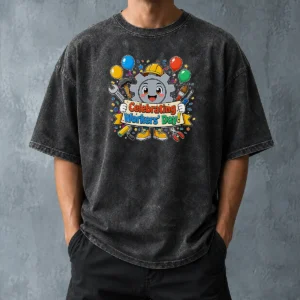 Funny Celebrating Workers Day Gear Anime For Labour Day Washed T-Shirt