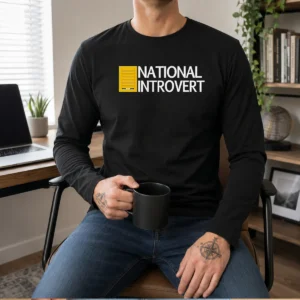 Pretty National Introvert Parody Logo Social Anxiety long sleeve shirt featuring bold graphic design on front