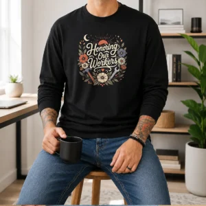 Original Labour Day Workers Celebration Boho Line Art Long Sleeve Shirt