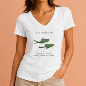 Nice Dr Seuss Parody One Blue Fish Two Green Fish Love Meme Yellow Graphic V-Neck Shirt