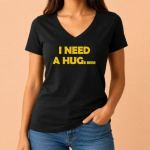 Hot I Need A Huge Beer Funny Drinking Alcohol Humor V-Neck Shirt