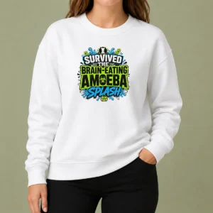 Nice Pretty Brain Eating Amoeba Survival Typography sweater in black, featuring bold white text design on front