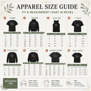 Size chart for Funny Takas World Characters Fan Favorite Vector showing measurements in inches and cm