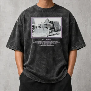 Nice Official Marvin Heemeyer Killdozer Komatsu D355A Granby Colorado 2004 Muffler washed t shirt in faded black color