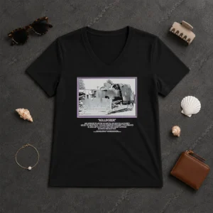 Awesome Marvin Heemeyer Killdozer Komatsu D355A Granby Colorado 2004 Muffler V Neck Shirt on a white background