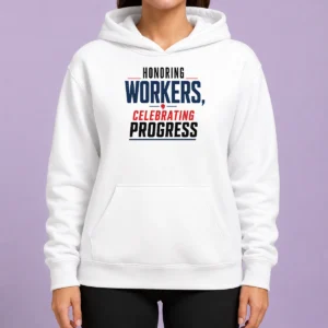 Hot Good Labour Day Celebration Honoring Workers Minimalist Hoodie in charcoal gray with front pocket and drawstring hood