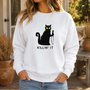 Pretty Black Cat Holding Knife Killin' It Sweater
