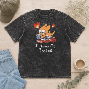 Pretty I Hoard My Passions Cute Dragon Reading Books Washed T Shirt in soft cotton fabric with vintage wash