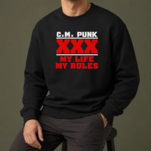 Hot Straight Edge Hardcore CM Punk XXX My Life My Rules sweater in black with bold graphic print