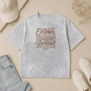 Nice Top October Holiday Ireland Cozy Fall Line Art Washed T-Shirt