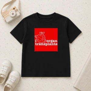 Pretty I Heart Organ Transplants Transplant Awareness kids t shirt with colorful heart design on white fabric