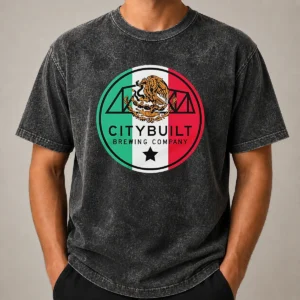 Funny Citybuilt Brewing Company Mexico Flag Eagle design on a soft washed t shirt in light grey