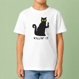 Premium Black Cat Holding Knife Killin' It Shirt - Image 9