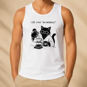 Happy Awesome I Be Like No Worries Then Worries Black Cat Coffee Lover Tank Top