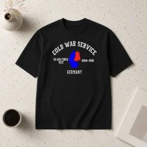 Nice Cold War Service Air Force Veteran Germany 1984 1991 t shirt in classic black color showing front graphic design