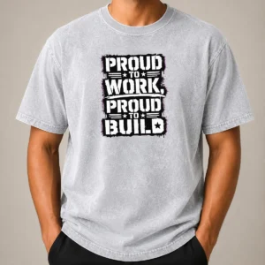 Original Labour Day Proud Worker Stencil Tee For Blue Collar Washed T-Shirt