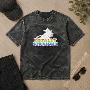 Premium Unicorn Totally Straight Washed T Shirt in soft cotton fabric with a vintage washed finish