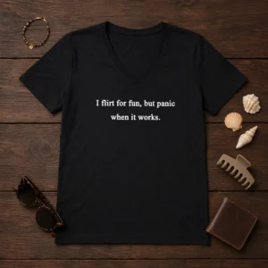 Good I Flirt For Fun But Panic When It Works V-Neck Shirt