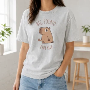Hot Big Potato Energy Capybara Washed T-Shirt