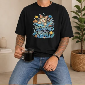 Original Cute Kittens Of The Sea Watercolor Line Art