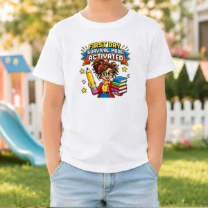 Pretty First Day Survival Mode Teacher Pixel Kids T-Shirt