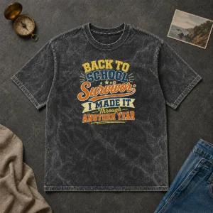 Nice Good Back To School Survivor Vintage For Proud Students Washed T Shirt in faded vintage style on soft cotton fabric