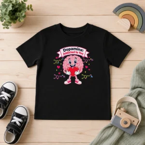 Hot Romantic Dopamine Addicted To You Couples Kids T Shirt in bright colors, short-sleeve cotton tee for children