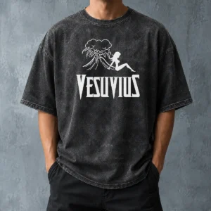 Funny Hot Vesuvius Volcano Pin Up Girl Retro Italy Washed T Shirt featuring a vintage pin-up design on a soft washed cotton tee
