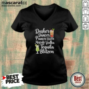 Official Drinks Cocktail Glass Dasher Dancer Prancer Vixen Moscato Vodka Tequila Blitzen V-Neck Shirt