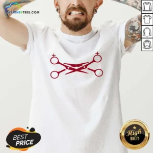 Official Feminist Scissors Symbol Feminism Gender Equality V Neck Shirt in dark color with bold graphic print