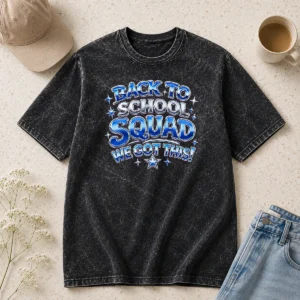 Top Nice Back To School Squad Y2K Chrome Style printed on a soft washed t shirt in white